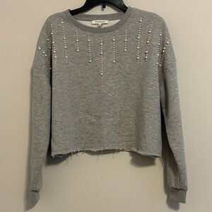 Gray Pearl Embellished Sweatshirt